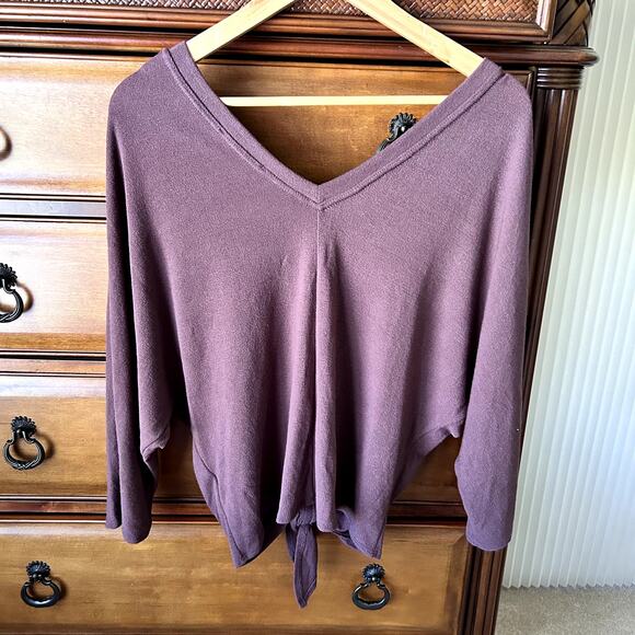 Six/Fifty Women´s Long Sleeve Relaxed Fit Front tie Maroon Brown Blouse Size M - Picture 3 of 10